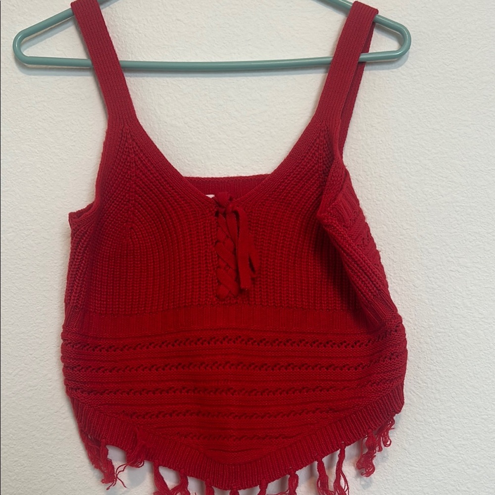 New without tag, never used Red Knit Fringe Women's Top
